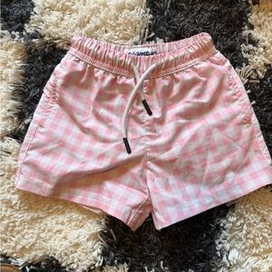 Kids Pink Gingham Swim Trunks with Adjustable Drawstring